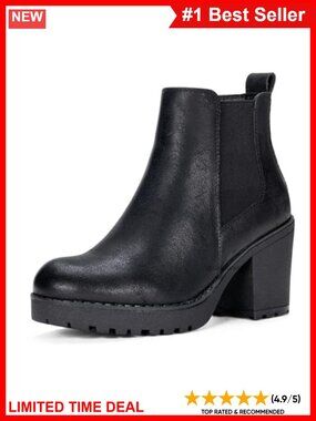 Platform Chelsea Ankle Boots Chunky Block Heel Lug Sole Booties